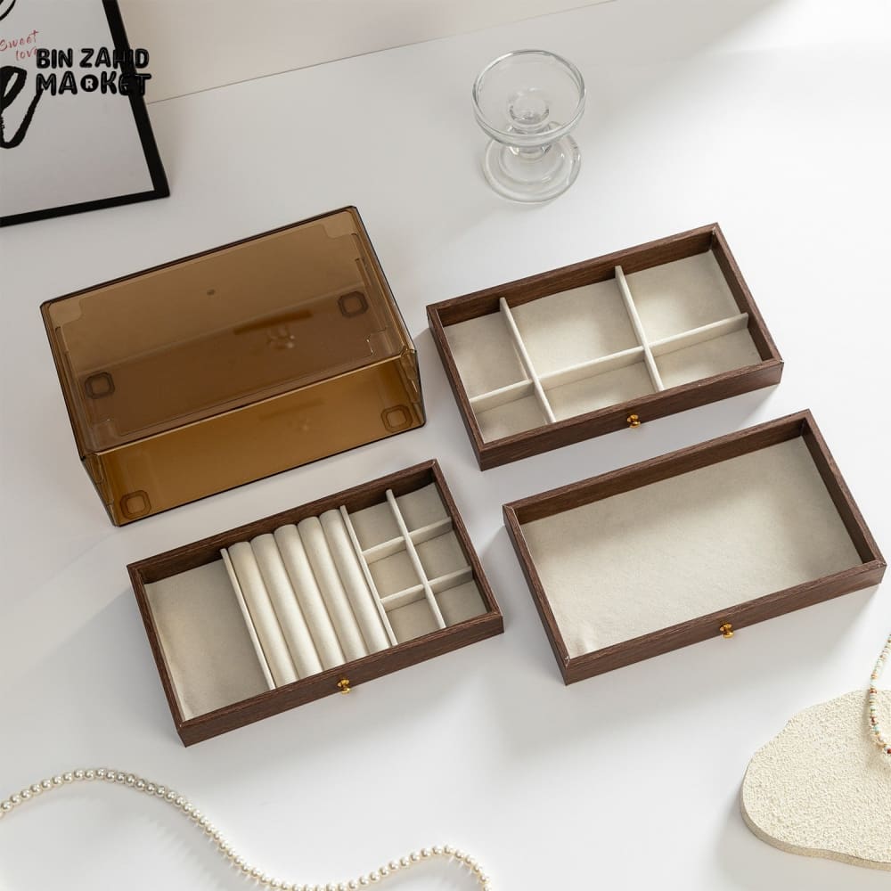 HIGH-QUALITY WALNUT WOOD JEWELRY STORAGE BOX – 3 DRAWERS