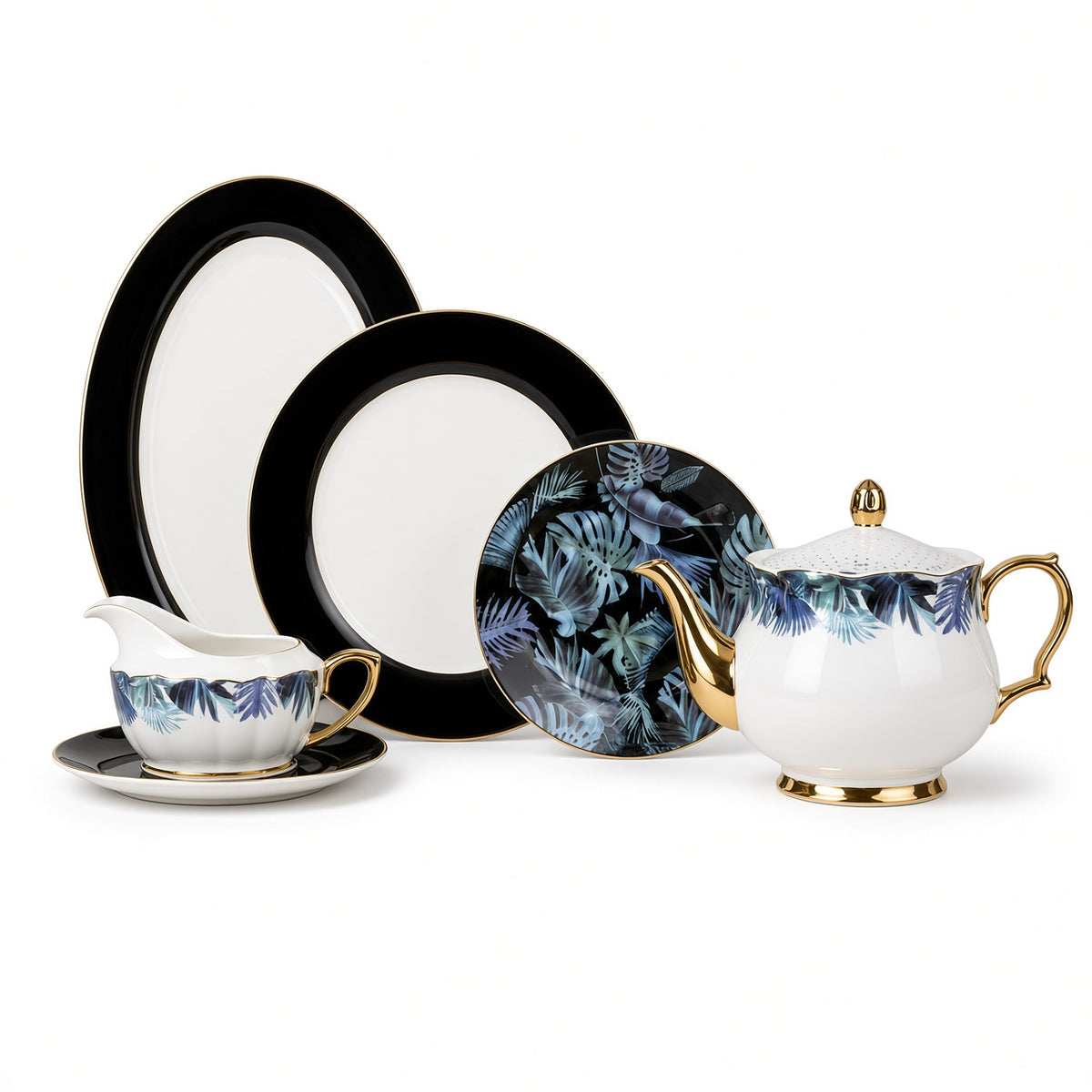 Johnson Bros Inspired Tropical Leaf Patterns Bone China Dinner Set