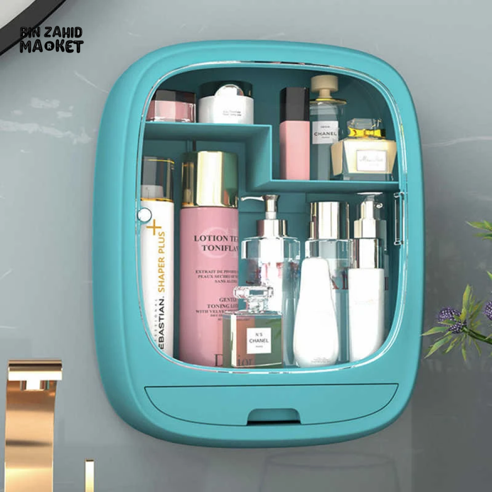 HOLE-FREE WALL-MOUNTED MAKEUP ORGANIZER COSMETICS JEWELRY NAIL POLISH STORAGE RACK