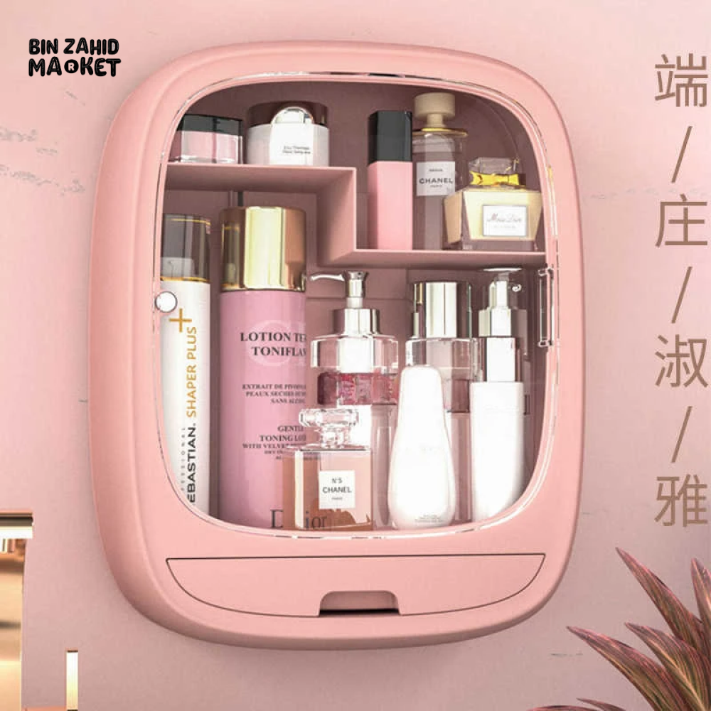 HOLE-FREE WALL-MOUNTED MAKEUP ORGANIZER COSMETICS JEWELRY NAIL POLISH STORAGE RACK