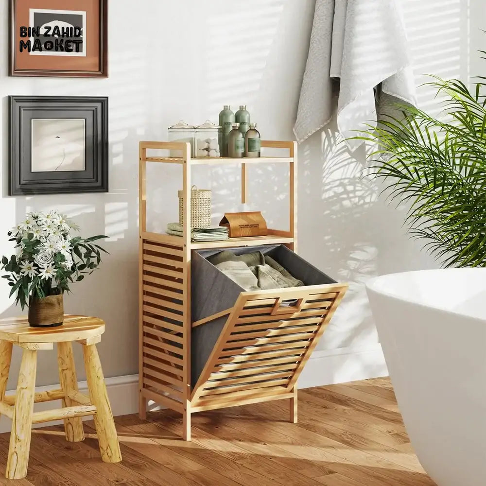 HOMDELUX BAMBOO LAUNDRY BASKET - 2-TIERS