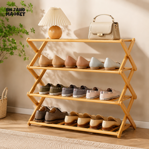 HOMDELUX MULTILAYER BAMBOO FOLDABLE SHOE RACK - 4 LAYERS