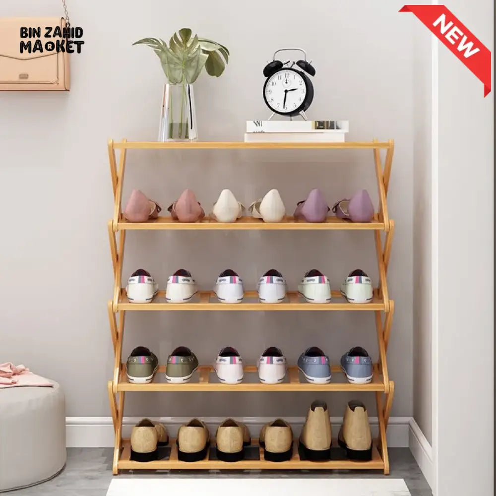 HOMDELUX MULTILAYER BAMBOO FOLDABLE SHOE RACK - 4 LAYERS
