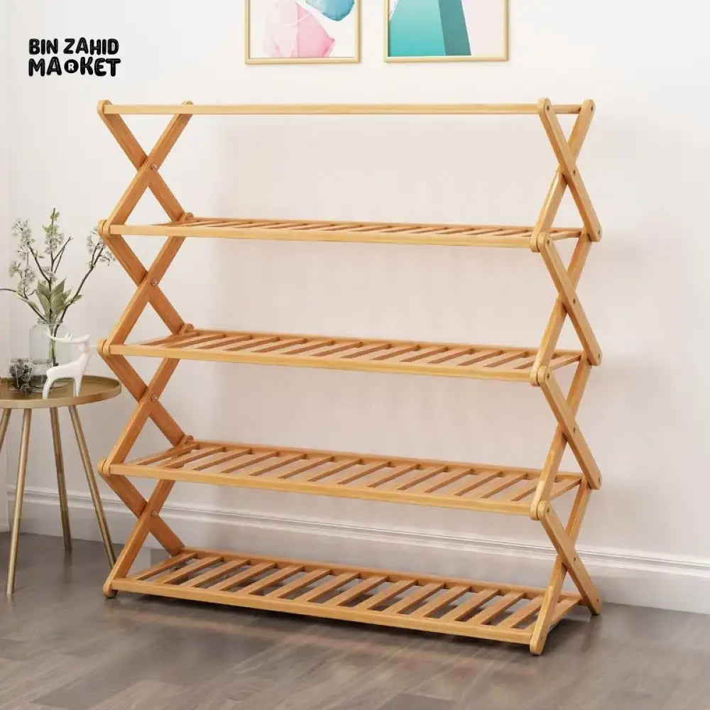 HOMDELUX MULTILAYER BAMBOO FOLDABLE SHOE RACK - 5 LAYERS