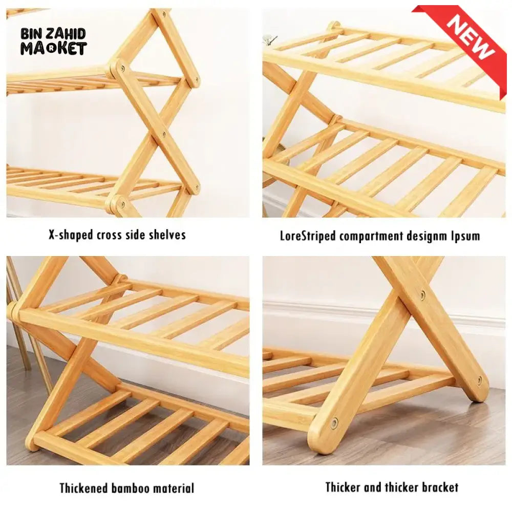 HOMDELUX MULTILAYER BAMBOO FOLDABLE SHOE RACK - 5 LAYERS