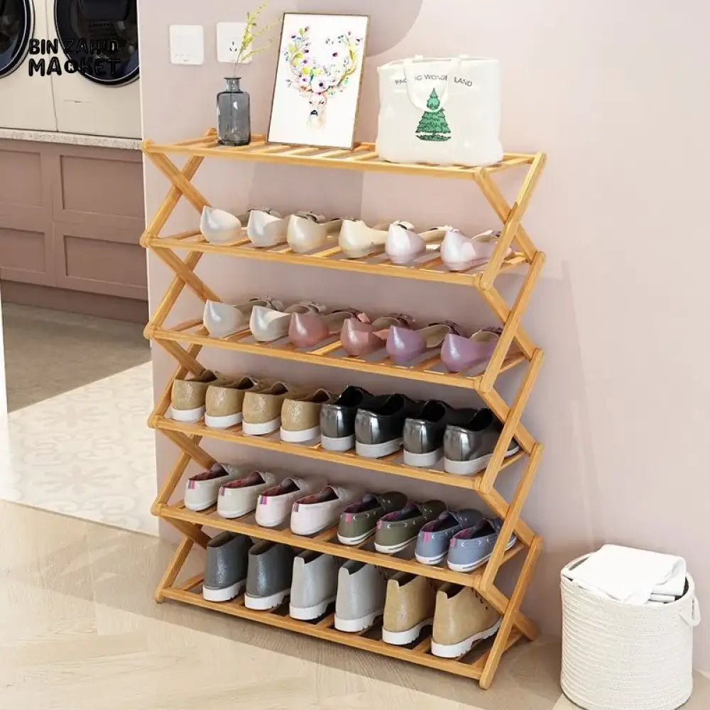 HOMDELUX MULTILAYER BAMBOO FOLDABLE SHOE RACK - 5 LAYERS