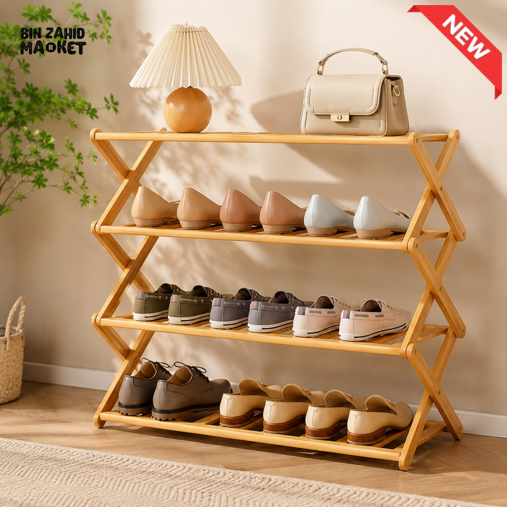 HOMDELUX MULTILAYER BAMBOO FOLDABLE SHOE RACK - 5 LAYERS