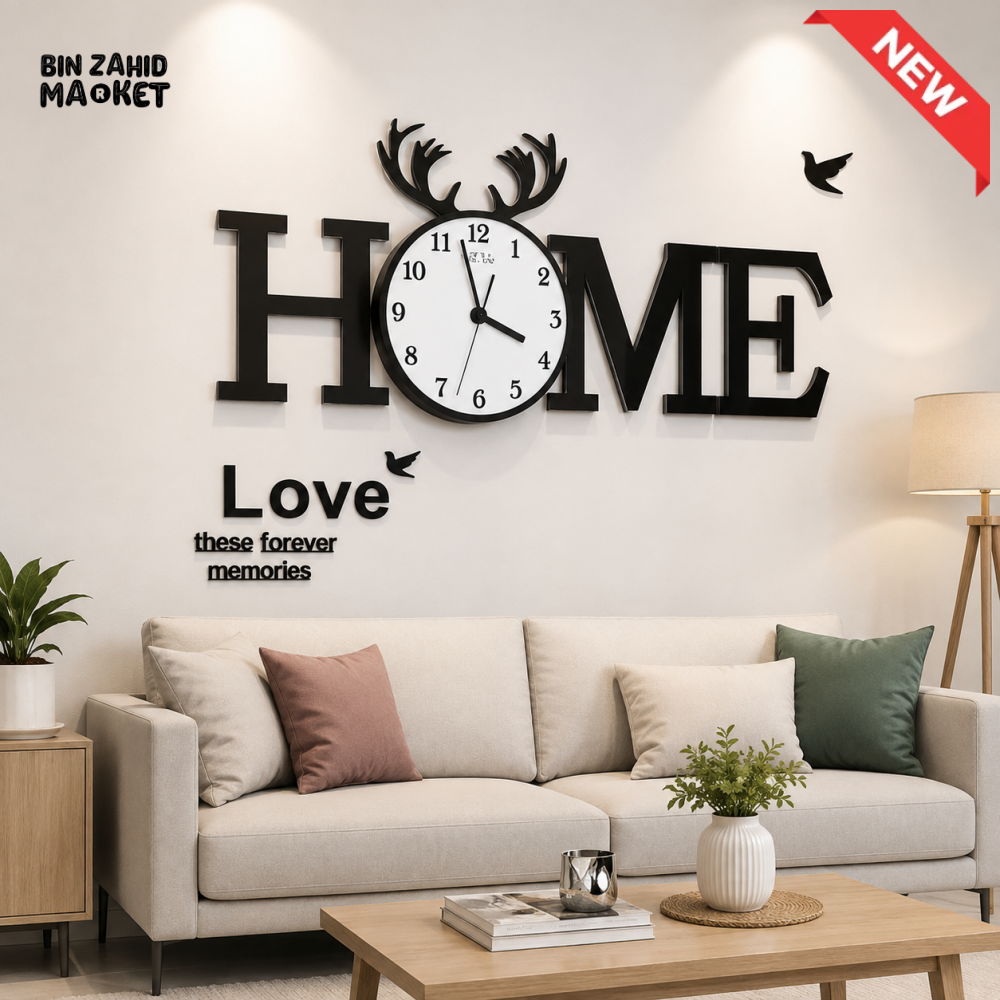 HOME LOVE DEER ANTLER DECORATIVE WALL CLOCK