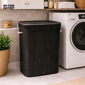 Rectangular Bamboo Laundry Basket - Black