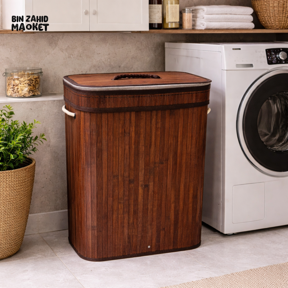 Rectangular Bamboo Laundry Basket - Dark Brown