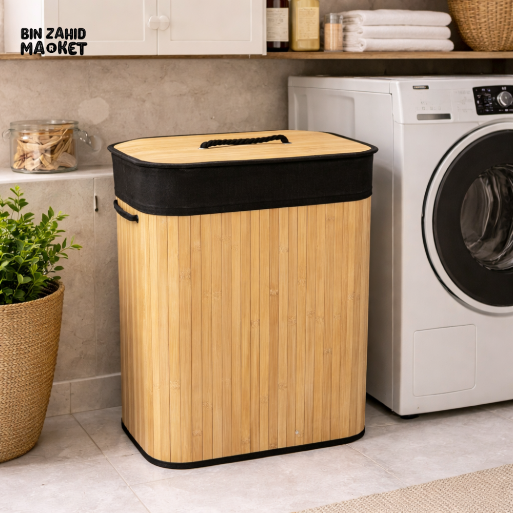 Rectangular Bamboo Laundry Basket - Light Brown