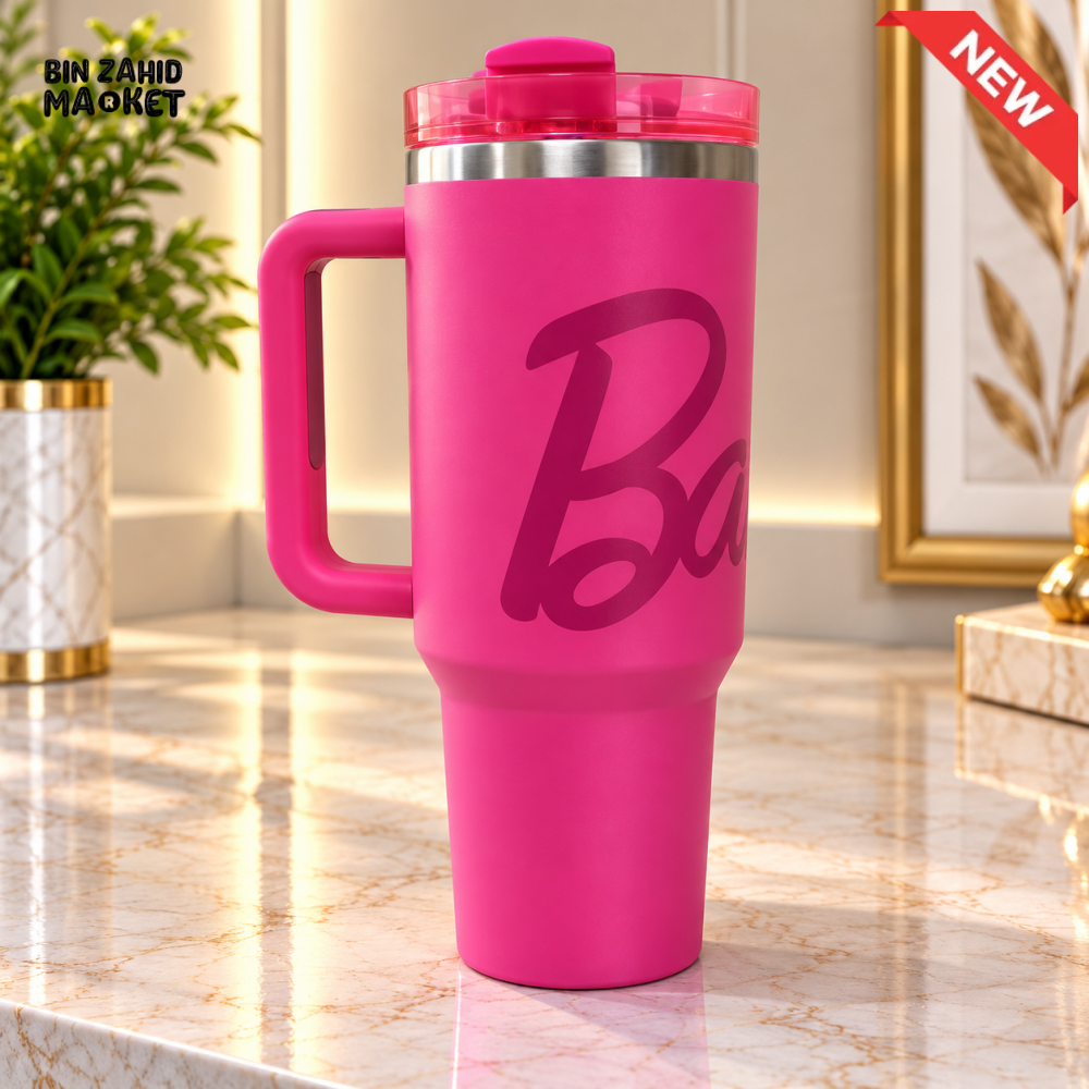 HOT PINK STAINLESS STEEL INSULATED TRAVEL TUMBLER WITH HANDLE 40OZ