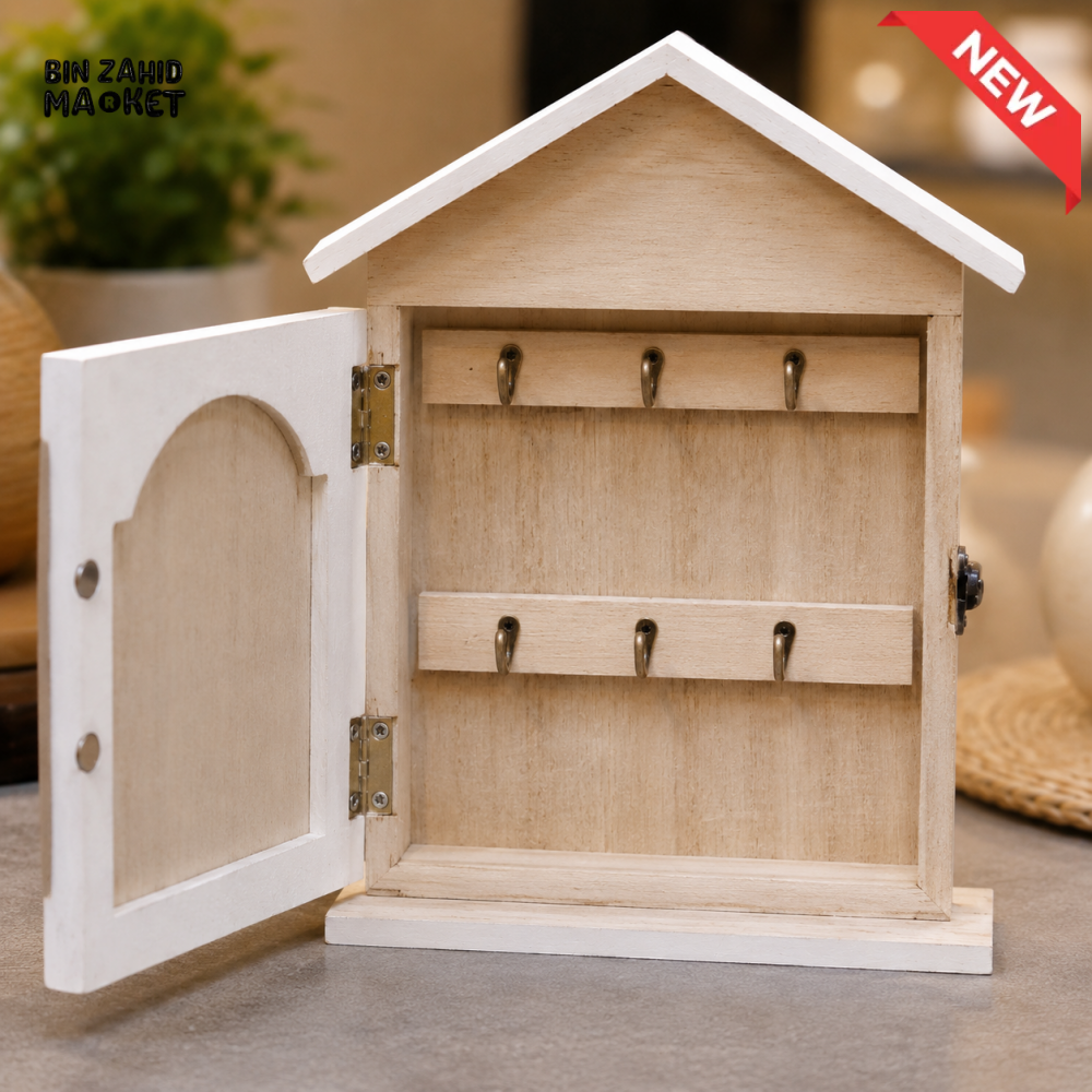 HOUSE SHAPED WOODEN KEY HOLDER WITH DECORATIVE FLOWER DISPLAY