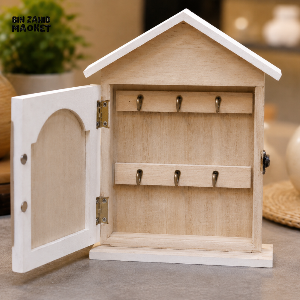 HOUSE SHAPED WOODEN KEY HOLDER WITH DECORATIVE FLOWER DISPLAY
