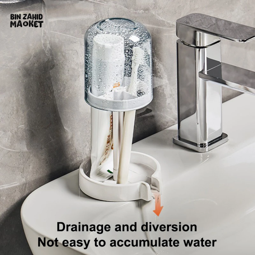 HOUSEHOLD BATHROOM 3-IN-1 TOOTHBRUSH HOLDER TOOTHPASTE & MOUTHWASH CUP ORGANIZER DRY AND DUSTPROOF CLEANING TOOL STORAGE RACK