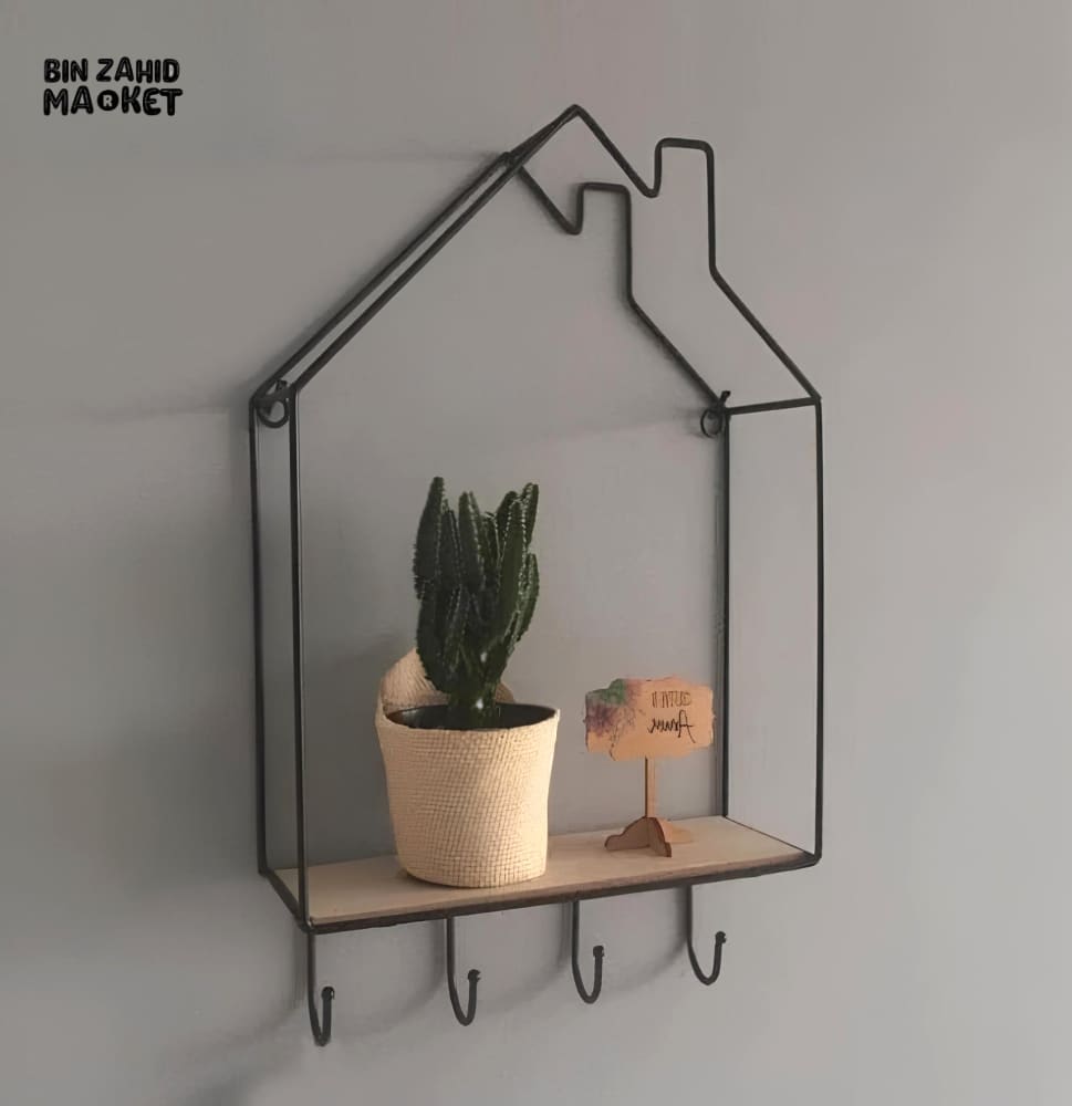 HUT-STYLE WALL SHELF - WITH HOOKS