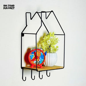 HUT-STYLE WALL SHELF - WITH HOOKS