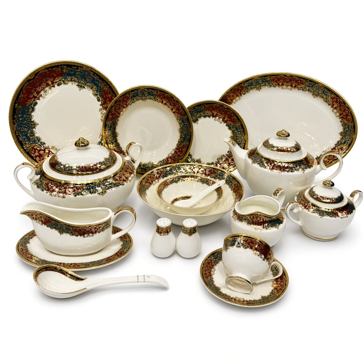 Yamasen Japan Inspired Ornate Red Gold Plated Porcelain Dinner Set