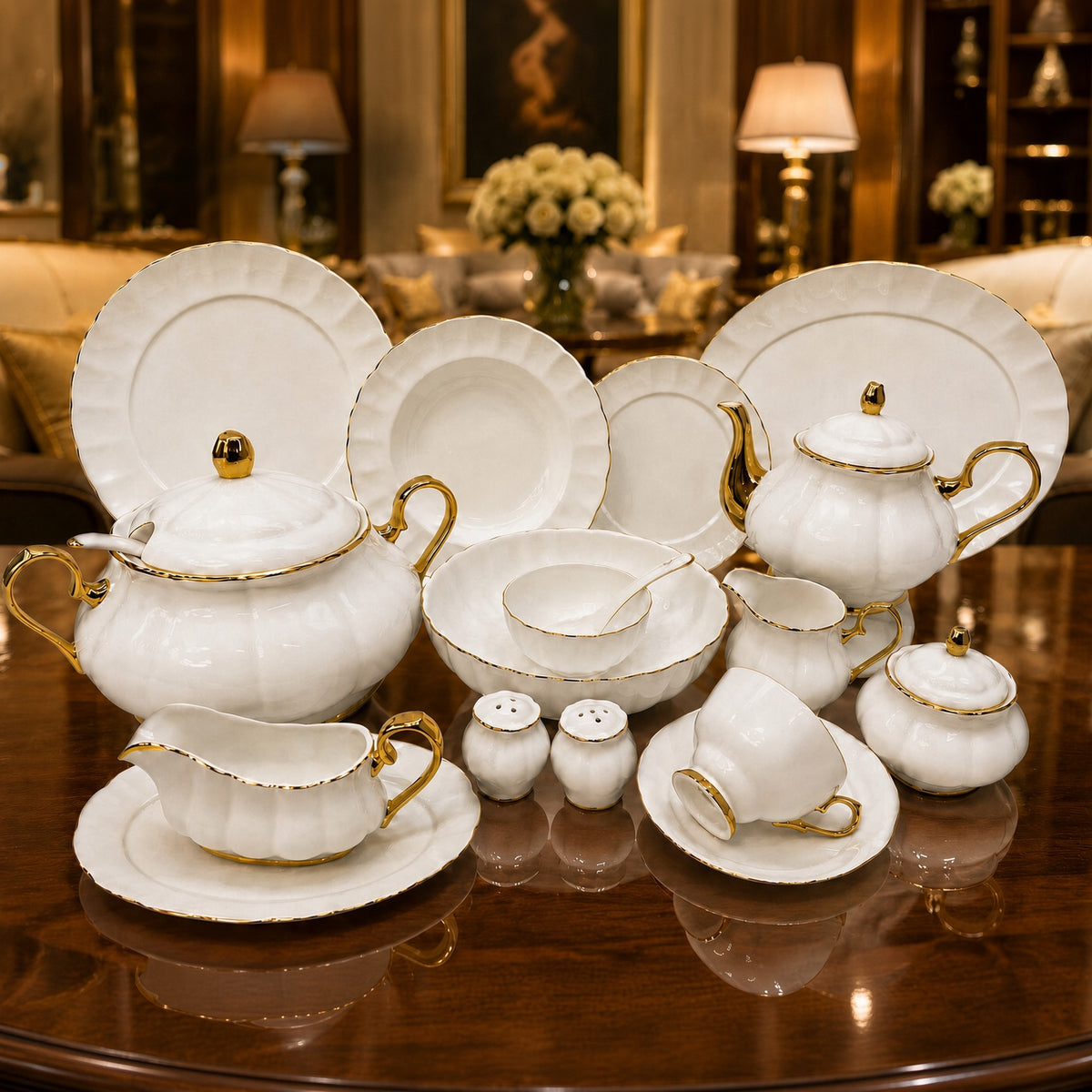 Royal Albert Inspired 75 Pieces 8 Persons Serving Bone China Dinner Set