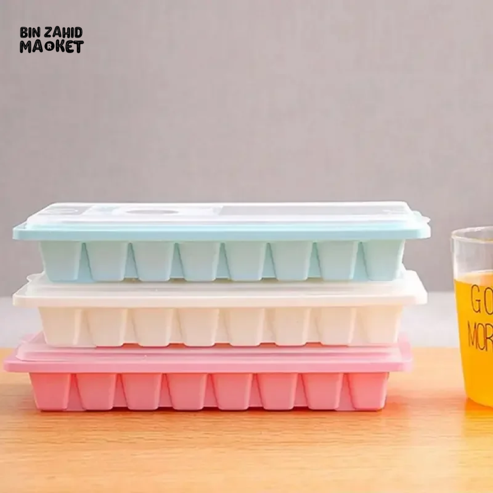 ICE CUBE TRAY WITH LID NON-STICK PLASTIC MOLD FOR JELLY & DRINKS