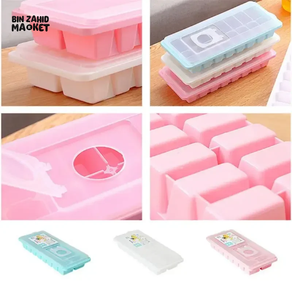 ICE CUBE TRAY WITH LID NON-STICK PLASTIC MOLD FOR JELLY & DRINKS
