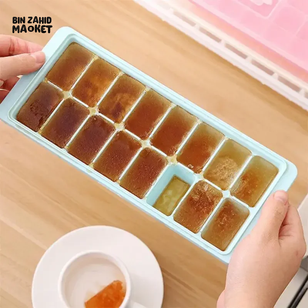 ICE CUBE TRAY WITH LID NON-STICK PLASTIC MOLD FOR JELLY & DRINKS