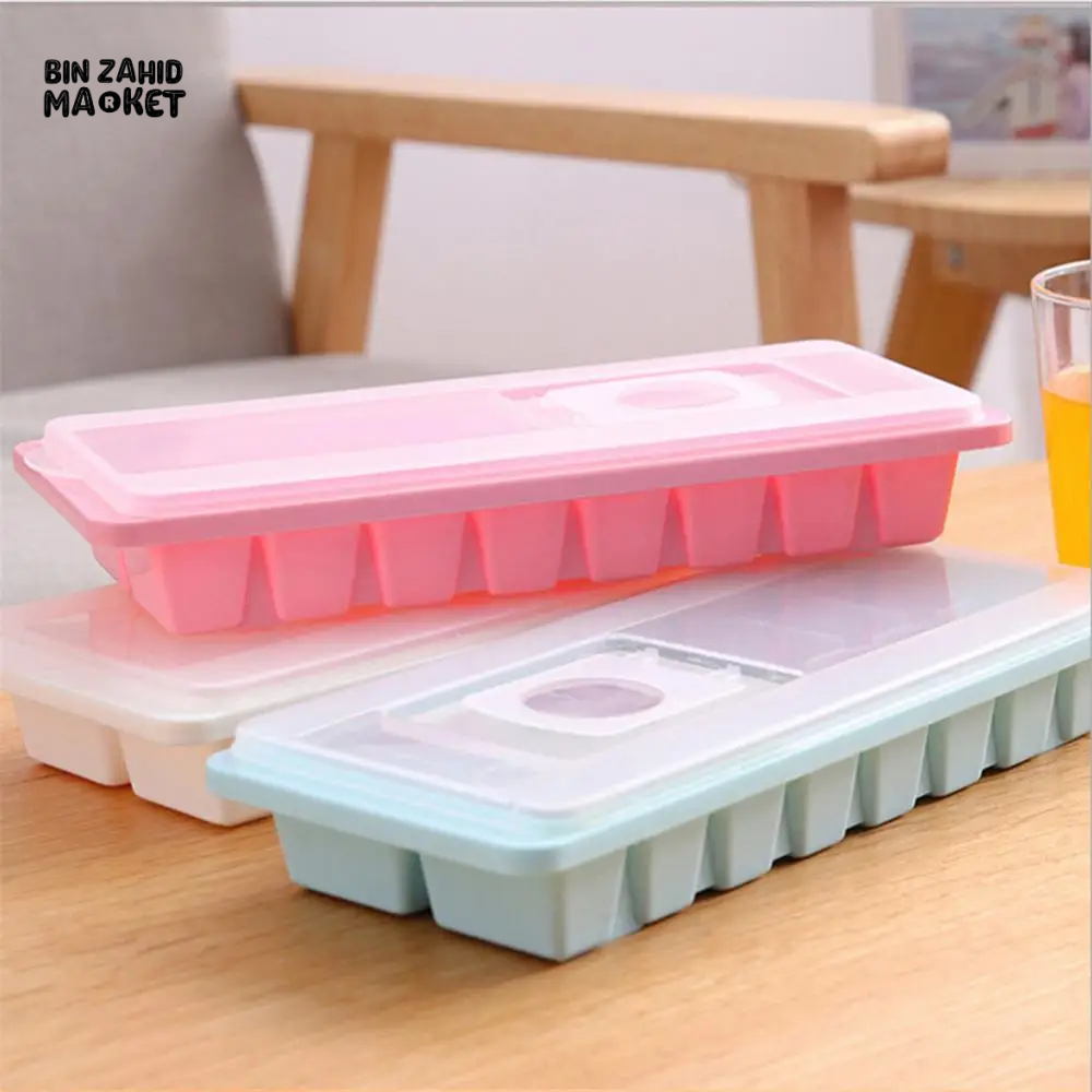 ICE CUBE TRAY WITH LID NON-STICK PLASTIC MOLD FOR JELLY & DRINKS