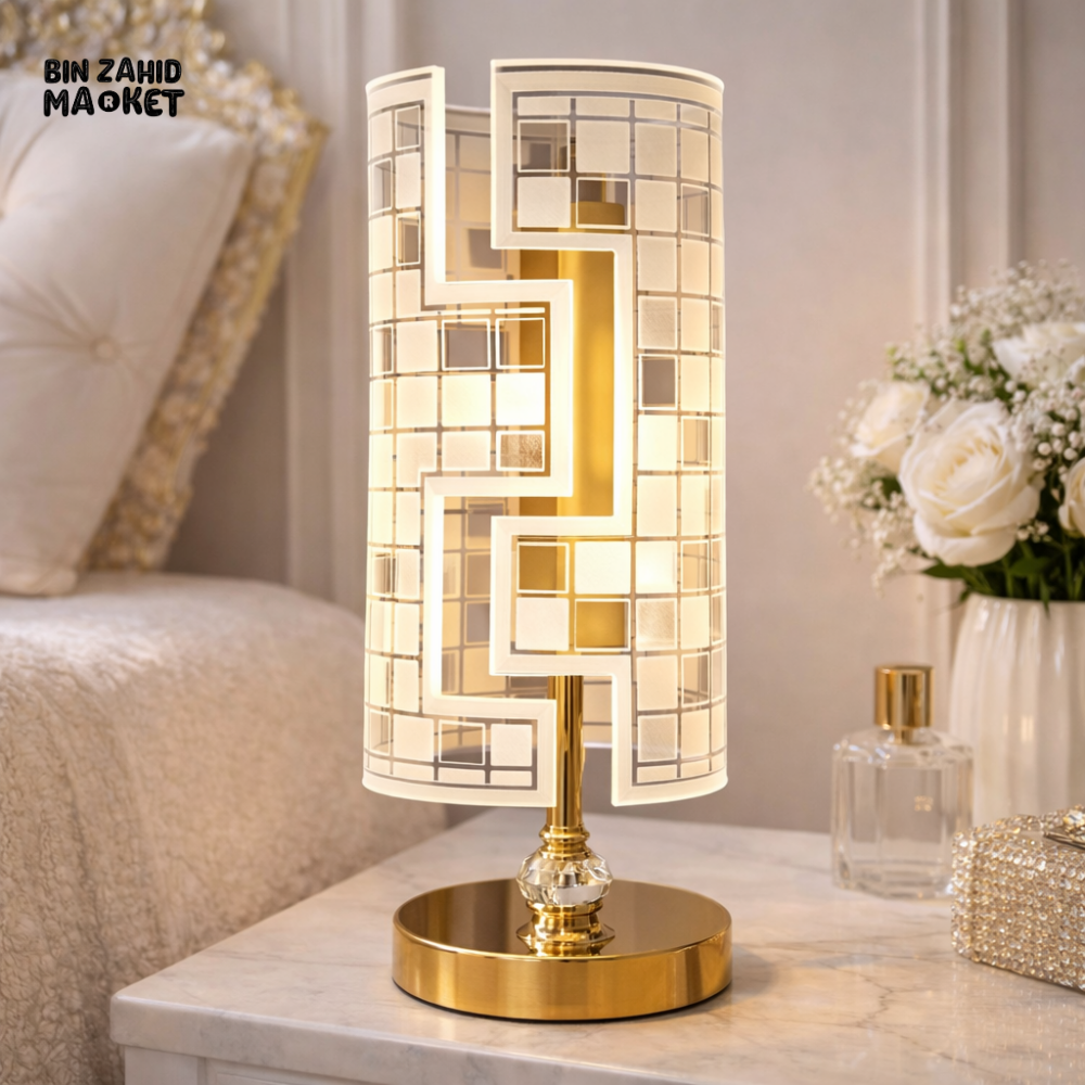 IMPERIAL GEOMETRIC CRYSTAL LED TABLE LAMP – GOLD FINISH LUXURY VANITY & BEDROOM DECOR