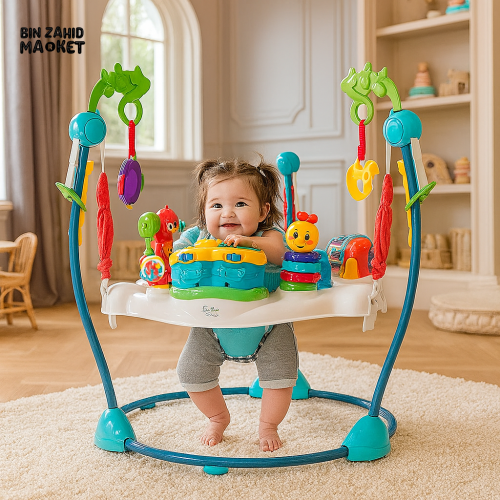 INFANT ACTIVITY JUMPER – 360° ROTATING BABY BOUNCER WITH INTERACTIVE TOYS & MUSIC FOR EARLY DEVELOPMENT