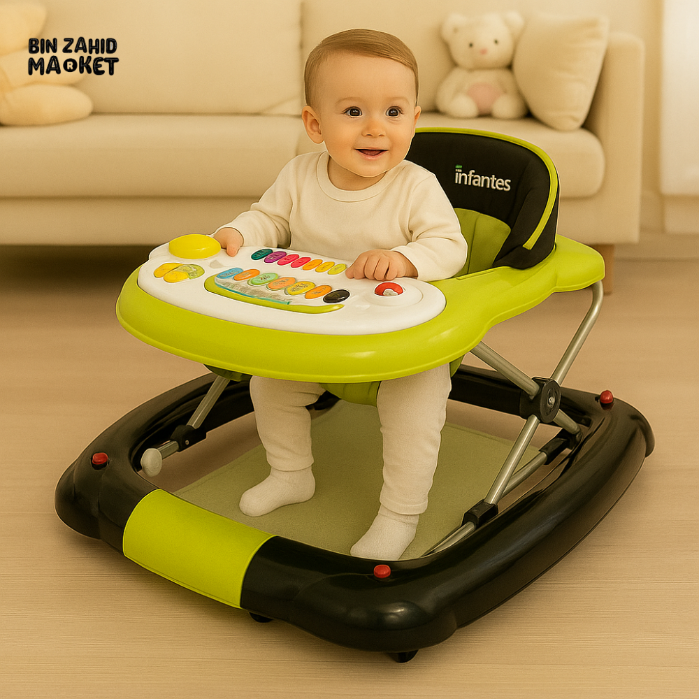 INFANTES 2-IN-1 ROCKING BABY WALKER WITH MUSIC AND LIGHTS – FOLDABLE WALKER FOR INFANTS - GREEN