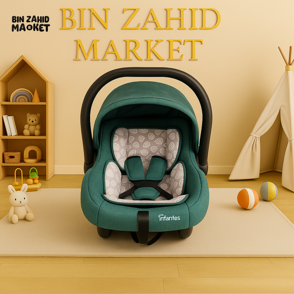 INFANTES BABY ROCKER CARRIER WITH HANDLE COMFORTABLE INFANT SEAT & HARNESS - GREEN