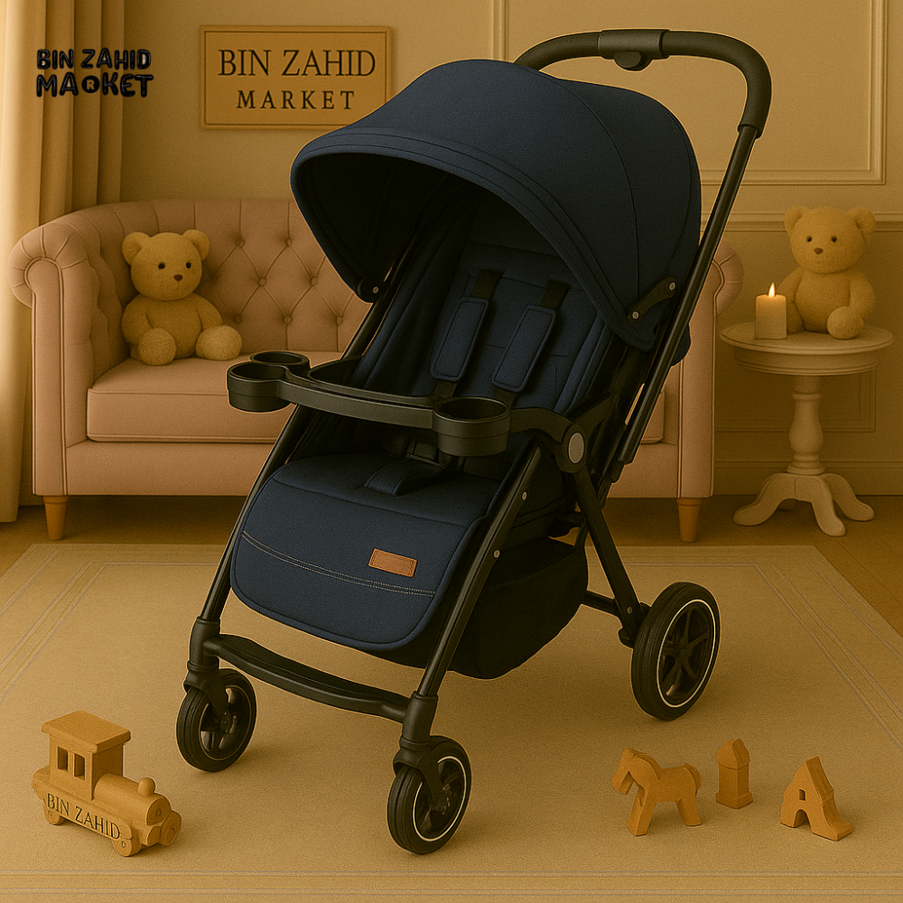 INFANTES BABY STROLLER COMFORT RIDE WITH RECLINING SEAT & DUAL CUP HOLDER TRAY - BLUE