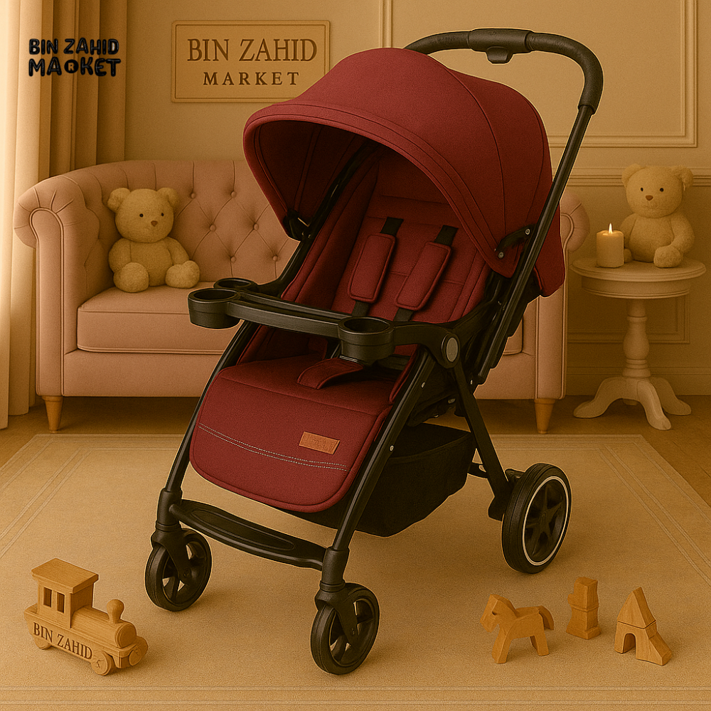 INFANTES BABY STROLLER COMFORT RIDE WITH RECLINING SEAT & DUAL CUP HOLDER TRAY - MAROON