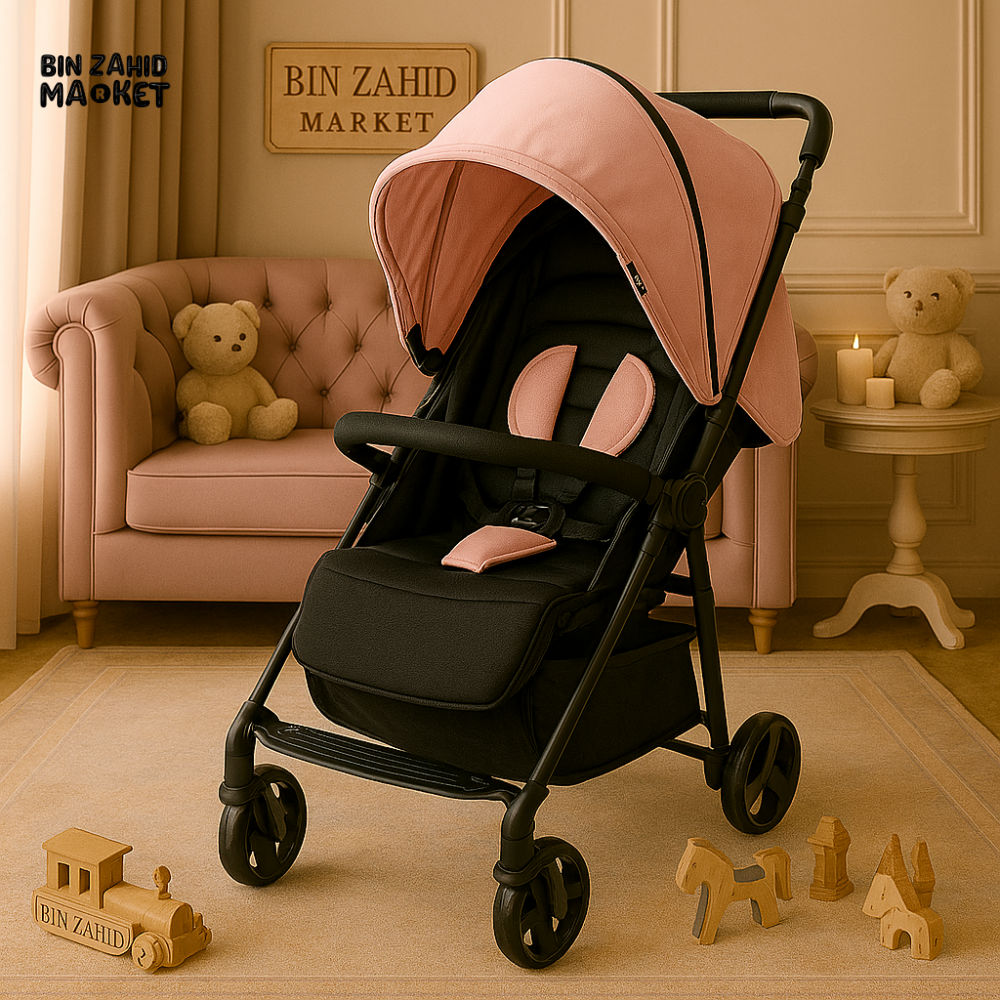 INFANTES BABY STROLLER – LIGHTWEIGHT, COMPACT & FOLDABLE TRAVEL PRAM FOR NEWBORNS - PINK & BLACK