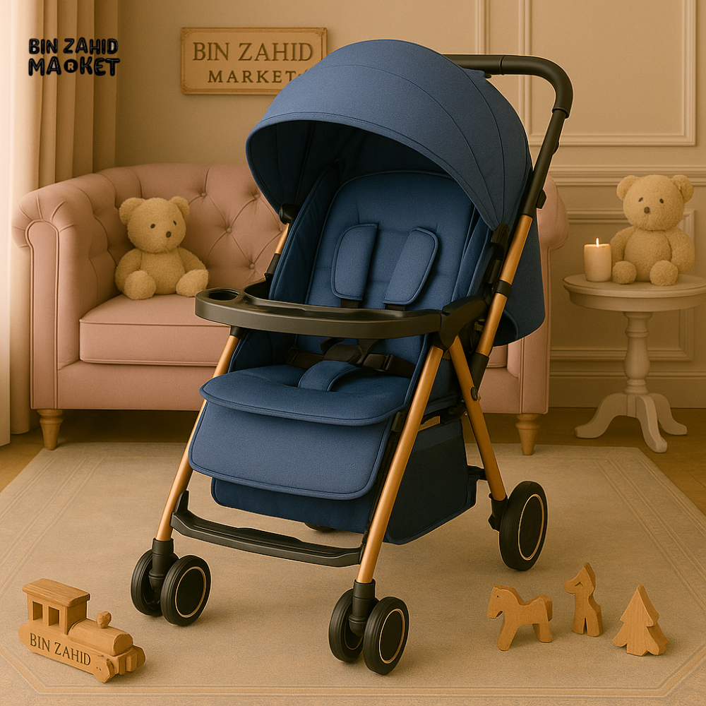 INFANTES BABY STROLLER – PREMIUM FRAME, RECLINING SEAT & FOOD TRAY FOR COMFORTABLE TRAVEL - BLUE