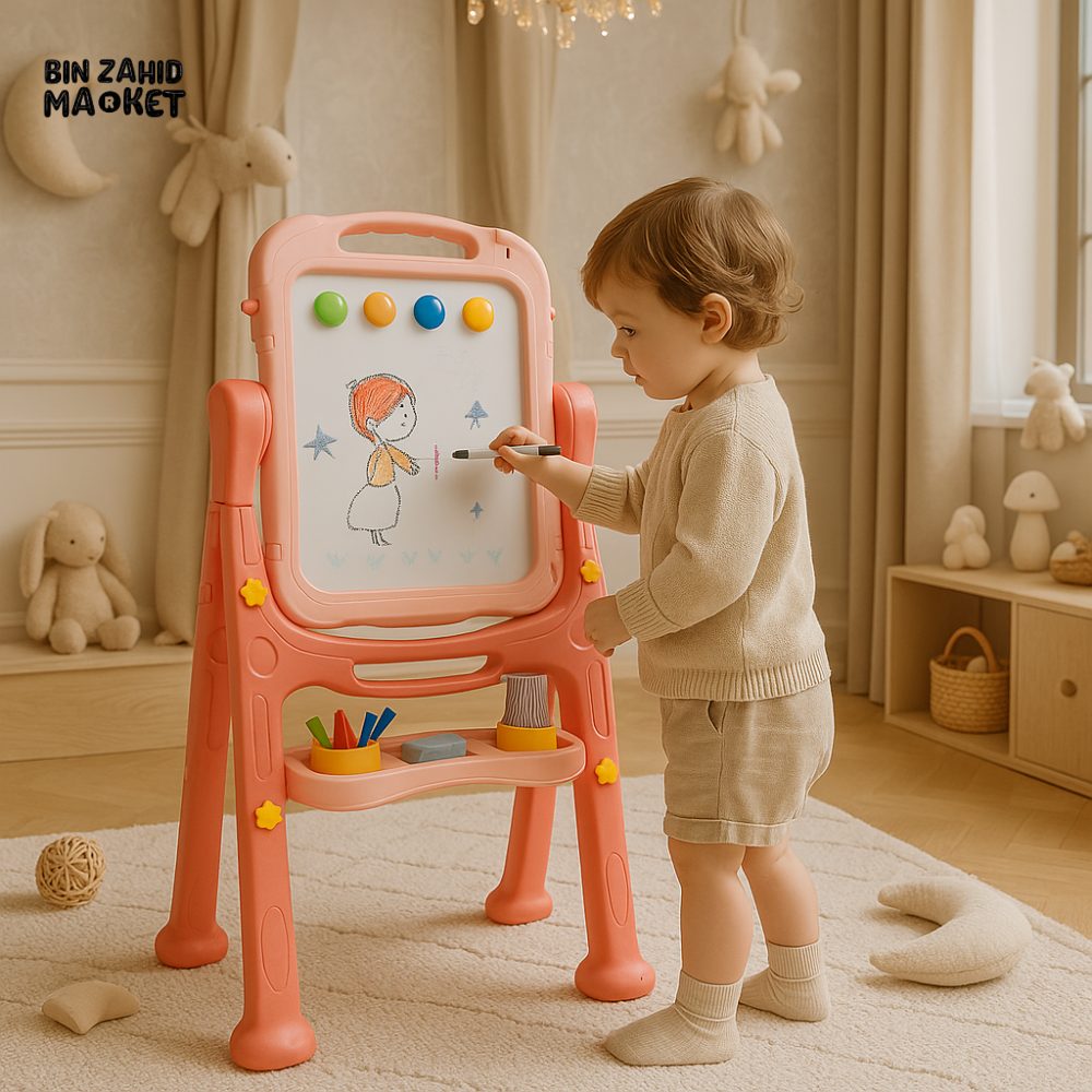 INFANTES KIDS MULTIPURPOSE EASEL TODDLER ART STAND WITH STORAGE & WHITEBOARD - PINK