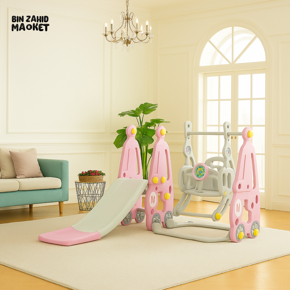 INFANTES KIDS SLIDE & SWING SET | INDOOR PLAYSET FOR TODDLERS - PINK