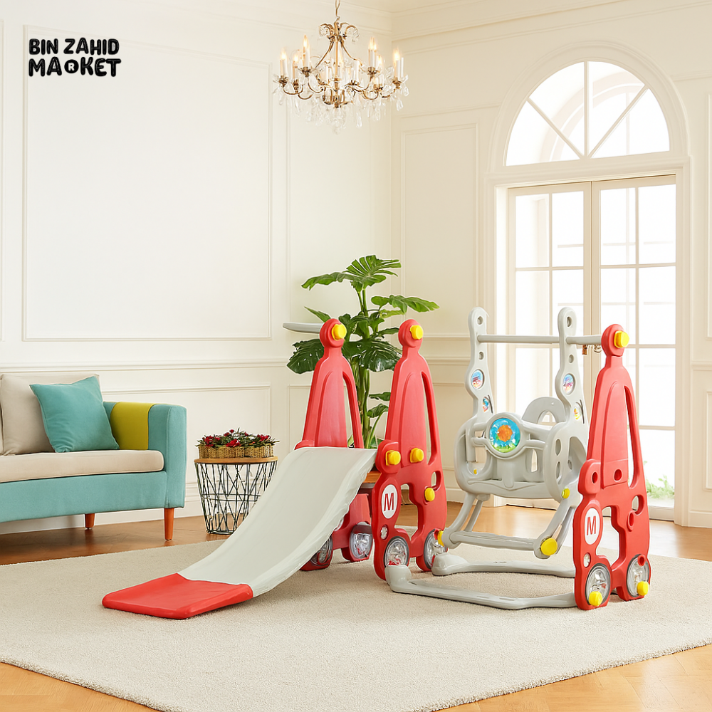 INFANTES KIDS SLIDE & SWING SET | INDOOR PLAYSET FOR TODDLERS - RED