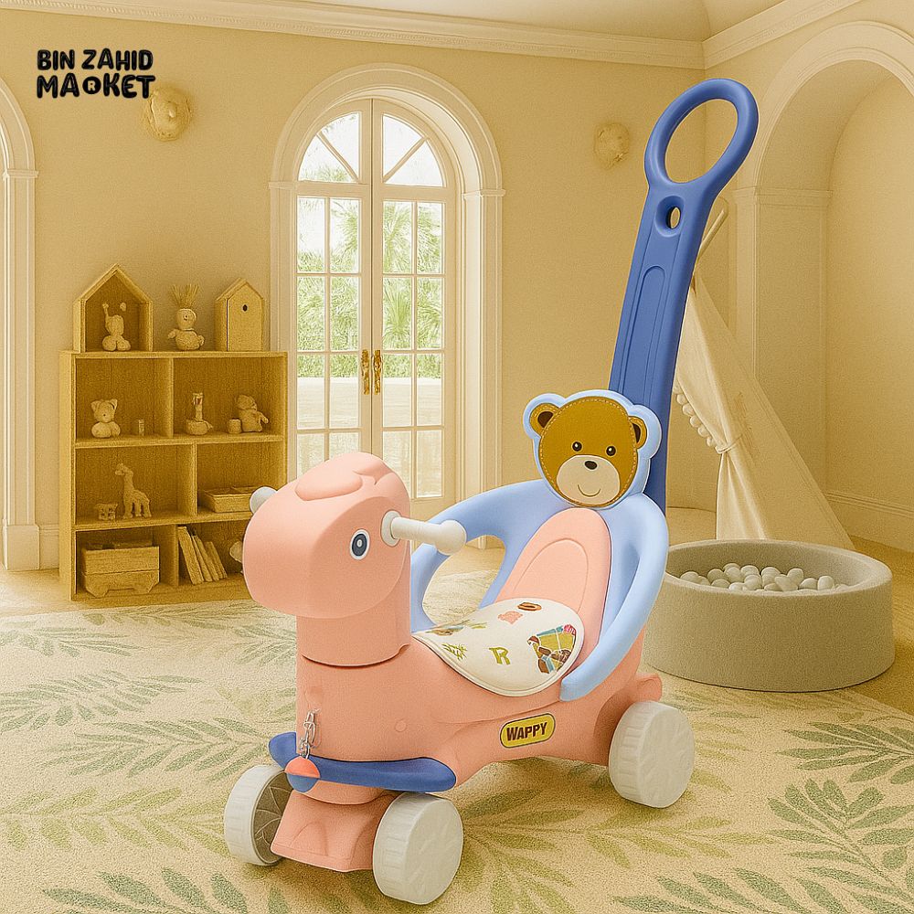 INFANTES PUSH RIDE-ON TOY WITH BEAR BACKREST - PINK & BLUE