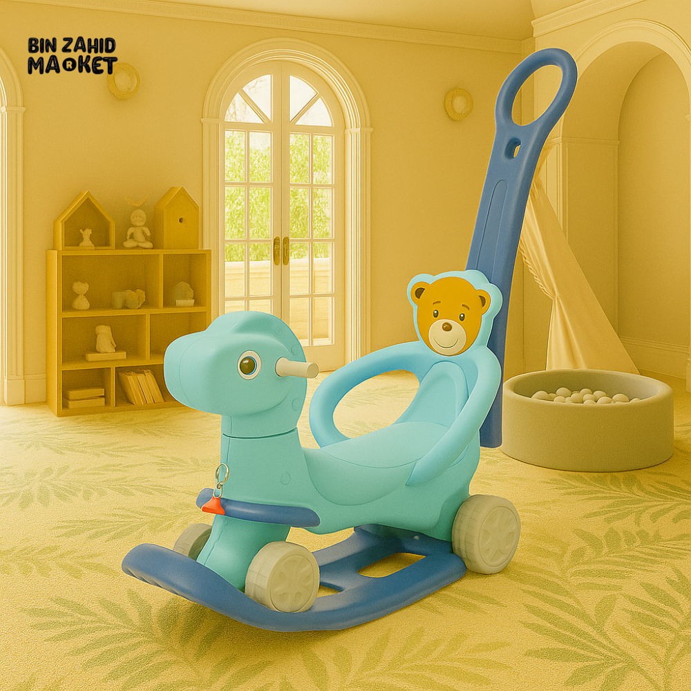 INFANTES PUSH RIDE-ON TOY WITH BEAR BACKREST - SKY BLUE