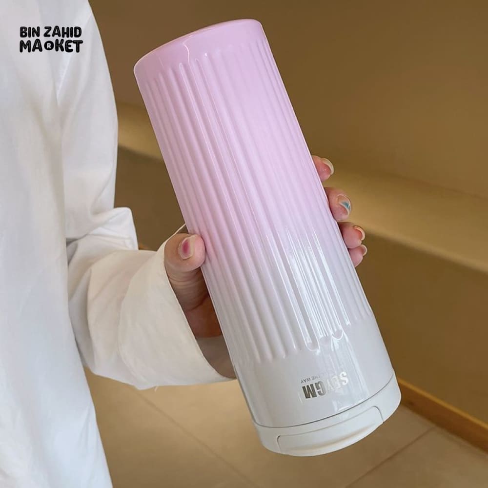 INSULATED COFFEE MUG 500ML – STRIPED STAINLESS STEEL VACUUM FLASK FOR TRAVEL