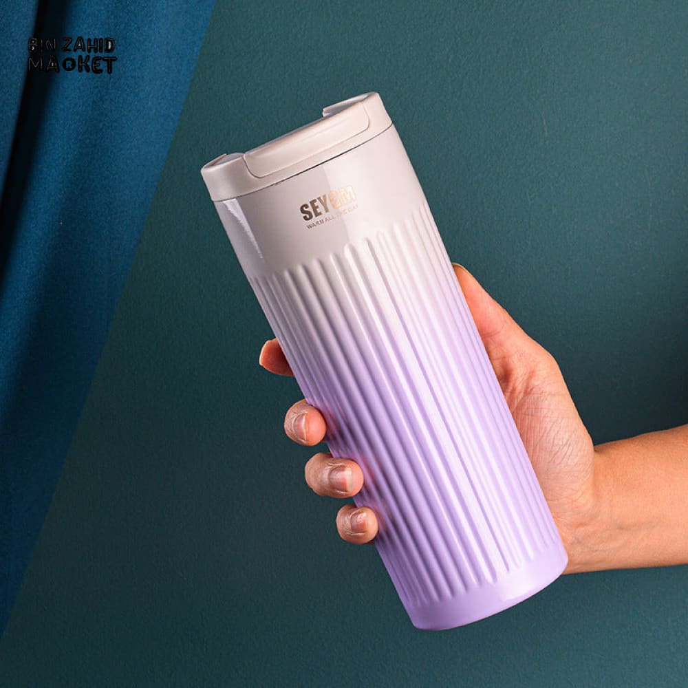 INSULATED COFFEE MUG 500ML – STRIPED STAINLESS STEEL VACUUM FLASK FOR TRAVEL