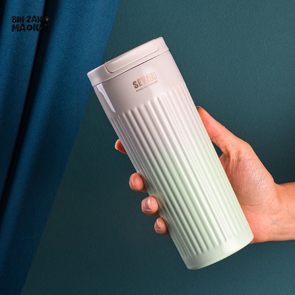 INSULATED COFFEE MUG 500ML – STRIPED STAINLESS STEEL VACUUM FLASK FOR TRAVEL