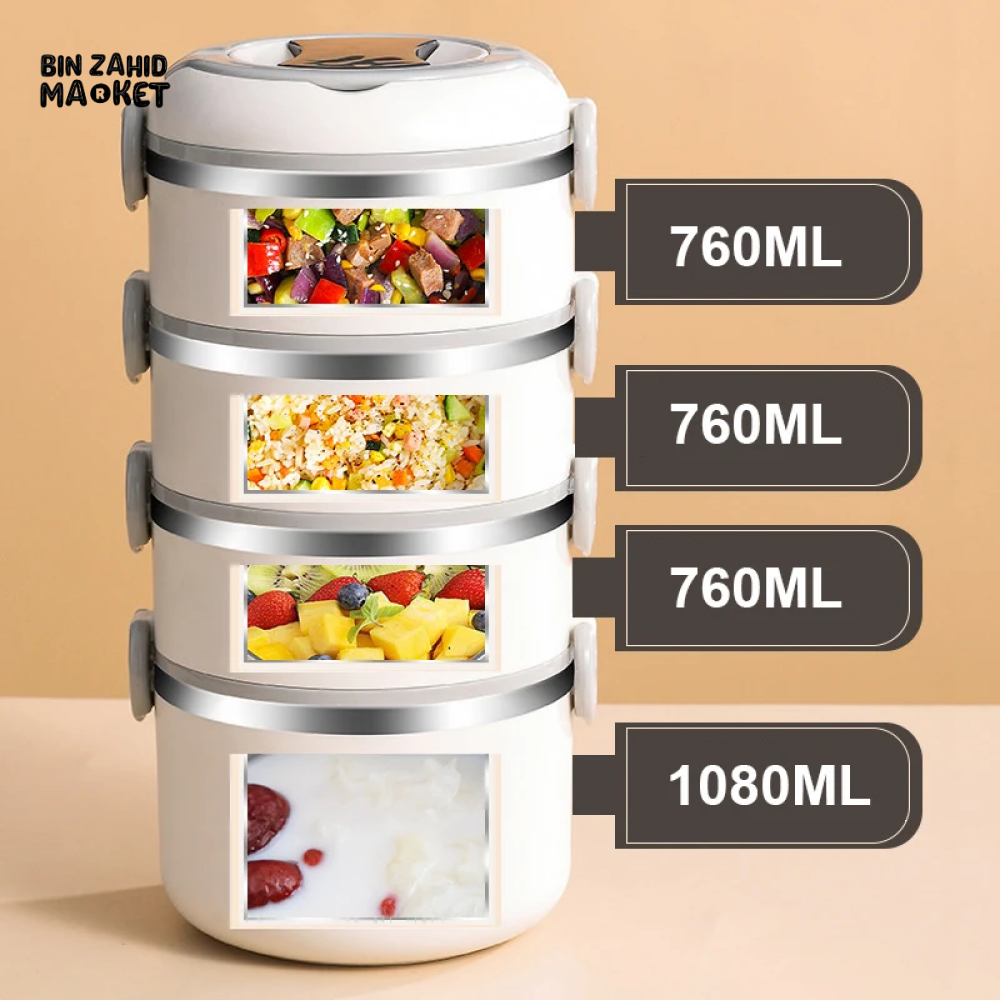 INSULATED STAINLESS STEEL LUNCH BOX – PORTABLE & LEAK-PROOF PERFECT FOR OFFICE SCHOOL & ON-THE-GO MEALS - 3 LAYERS