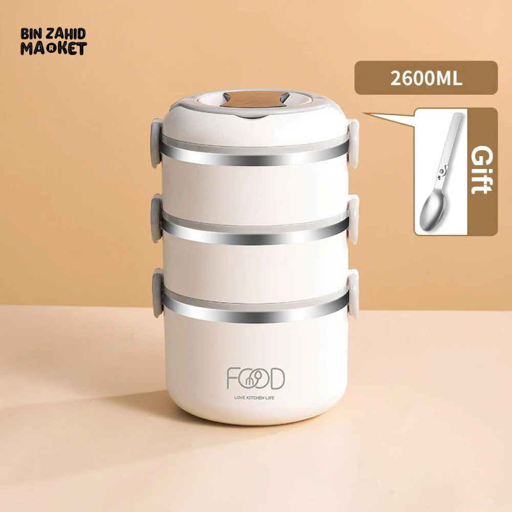 INSULATED STAINLESS STEEL LUNCH BOX – PORTABLE & LEAK-PROOF PERFECT FOR OFFICE SCHOOL & ON-THE-GO MEALS - 3 LAYERS