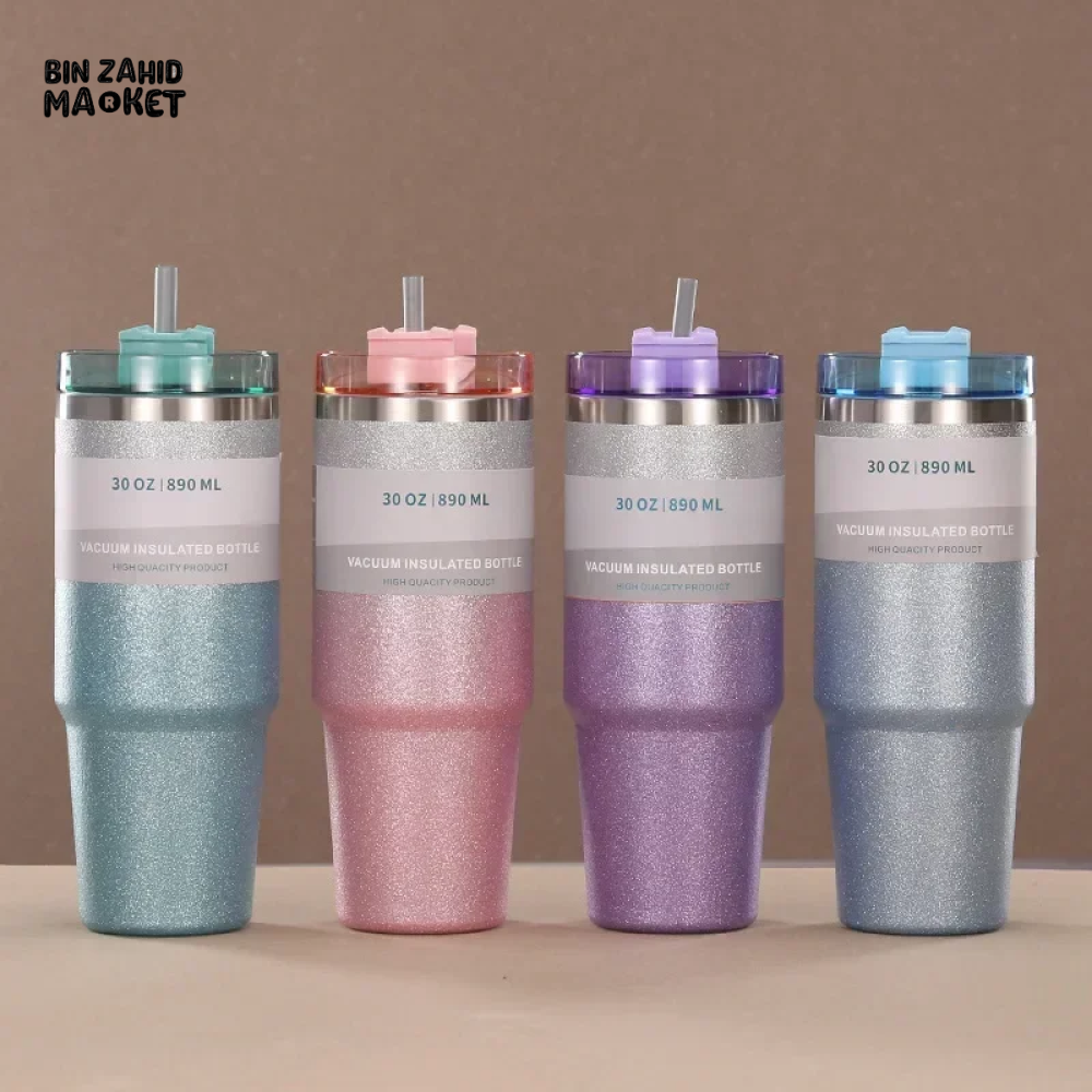 INSULATED STAINLESS STEEL TRAVEL CUP WITH STRAW LEAKPROOF THERMAL MUG & VACUUM COFFEE TUMBLER WITH COVER