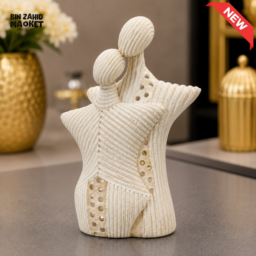 IVORY ABSTRACT EMBRACING COUPLE DECORATIVE SCULPTURE