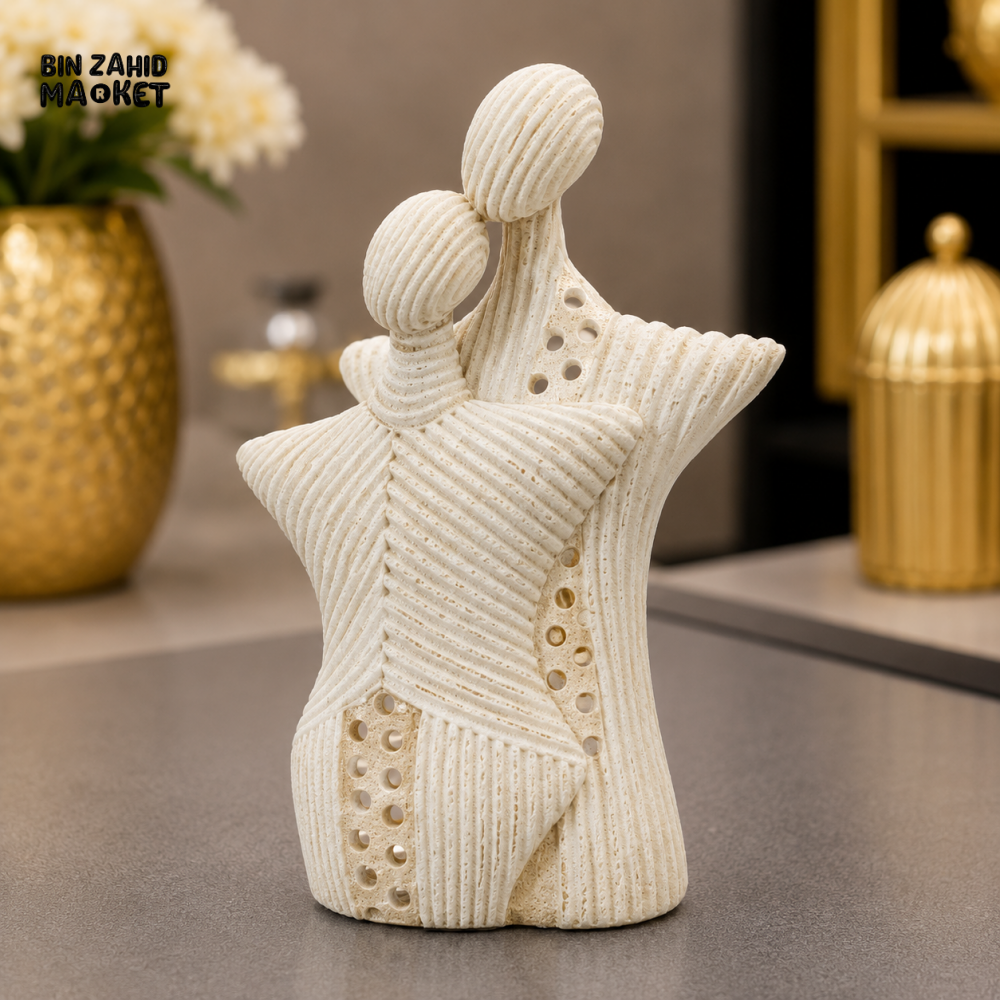 IVORY ABSTRACT EMBRACING COUPLE DECORATIVE SCULPTURE