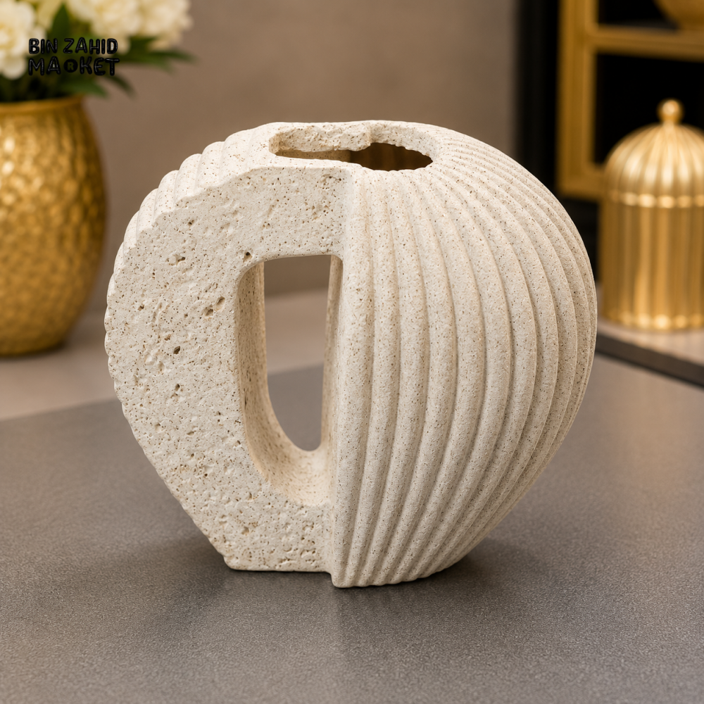 IVORY RIBBED ABSTRACT HOLLOW DECORATIVE VASE