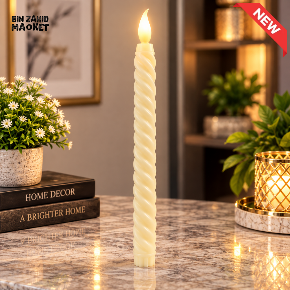 IVORY TWISTED FLAMELESS LED TAPER CANDLE